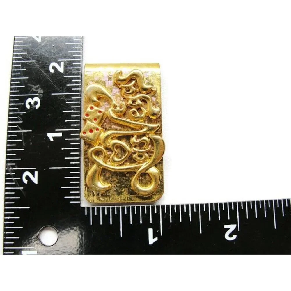 Las Vegas Dice Gold Tone Money Clip Stainless Steel Wallet Credit Card Cash ID